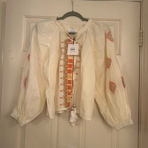 NWT The Shirt by Rochelle Behrens The Minka Shirt Cream/orange XS Peasant Blouse